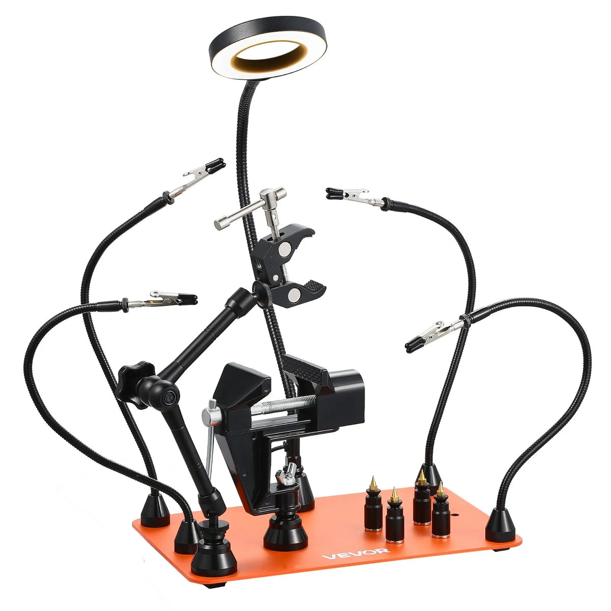 VEVOR Magnetic Soldering Station with Third Hand, 4 Adjustable Arms, Clamps, 3× LED Magnifying Lamps and 4 PCB Holders