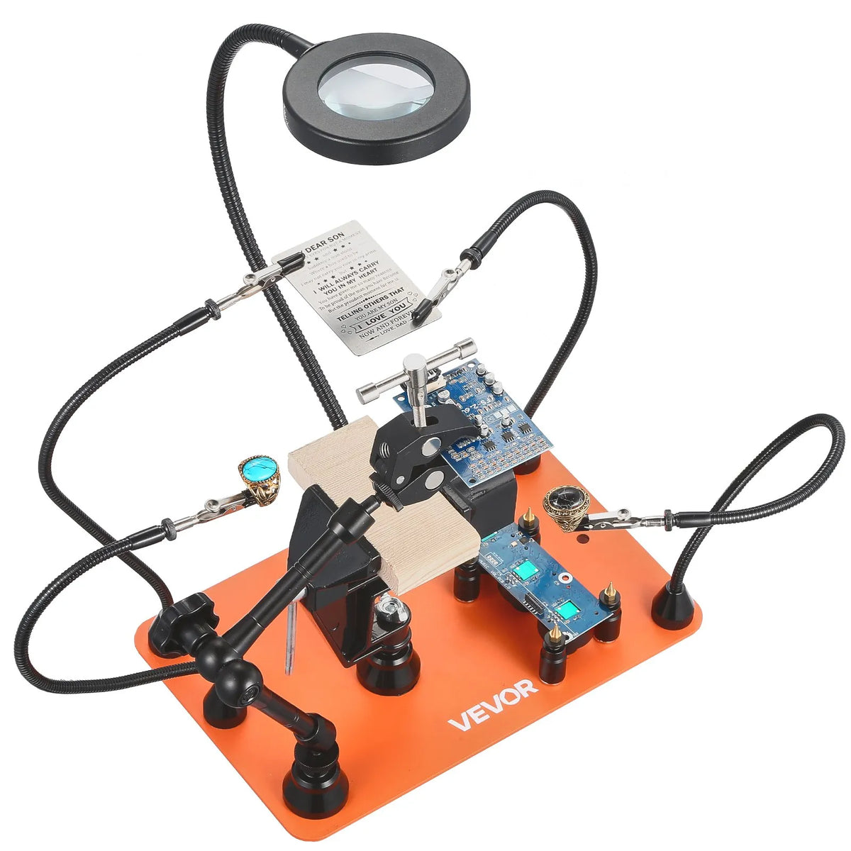 VEVOR Magnetic Soldering Station with Third Hand, 4 Adjustable Arms, Clamps, 3× LED Magnifying Lamps and 4 PCB Holders