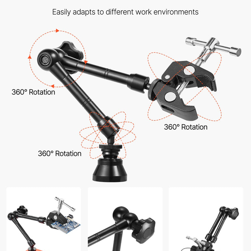 Magnētiskā lodēšanas palīgstacija ar trešo roku, 4 regulējamām svirām, skavu, 3x LED palielināmo lampu, 4 PCB turētājiem un 360° karstā gaisa pistoles turētāju, lodēšanas palīgs elektronikas remontam, rokdarbiem un DIY projektiem