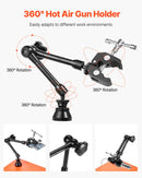 Magnētiskā lodēšanas palīgstacija ar trešo roku, 4 regulējamām svirām, skavu, 3x LED palielināmo lampu, 4 PCB turētājiem un 360° karstā gaisa pistoles turētāju, lodēšanas palīgs elektronikas remontam, rokdarbiem un DIY projektiem