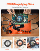 Magnētiskā lodēšanas palīgstacija ar trešo roku, 4 regulējamām svirām, skavu, 3x LED palielināmo lampu, 4 PCB turētājiem un 360° karstā gaisa pistoles turētāju, lodēšanas palīgs elektronikas remontam, rokdarbiem un DIY projektiem