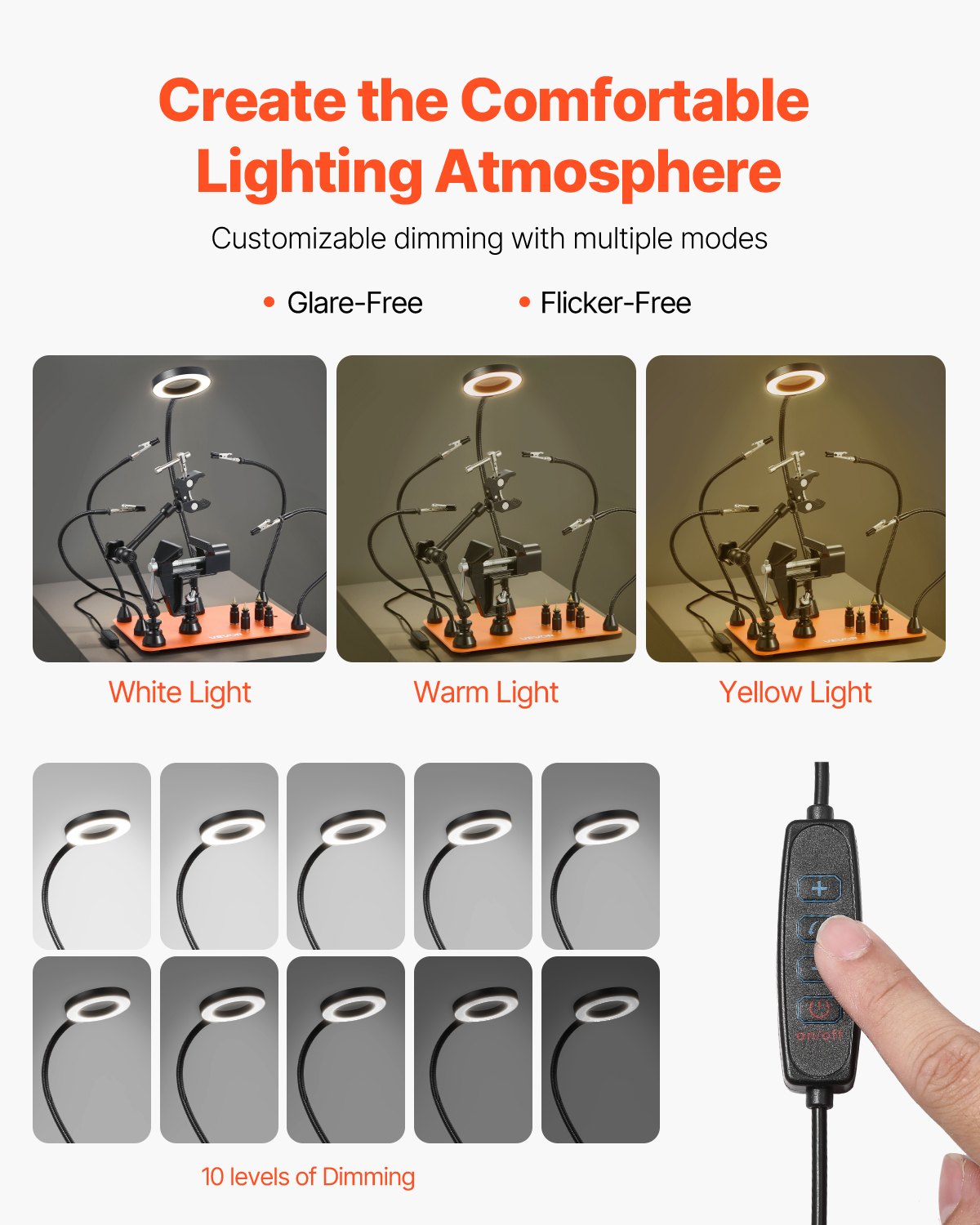 VEVOR Magnetic Soldering Station with Third Hand, 4 Adjustable Arms, Clamps, 3× LED Magnifying Lamps and 4 PCB Holders