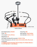 Magnētiskā lodēšanas palīgstacija ar trešo roku, 4 regulējamām svirām, skavu, 3x LED palielināmo lampu, 4 PCB turētājiem un 360° karstā gaisa pistoles turētāju, lodēšanas palīgs elektronikas remontam, rokdarbiem un DIY projektiem