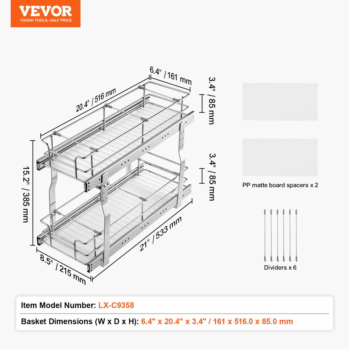 VEVOR 2-līmeņu izvelkamais skapja organizators zem izlietnes 21 x 22 cm