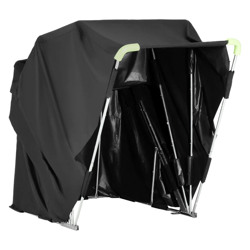 VEVOR motocikla uzglabāšanas nojume ar drošības slēdzeni, 600D Oksfordas auduma atverama tipa garāžas telts, pastiprināts vissezonu motocikla pārsegs ar ventilācijas logiem, 279 × 109,5 × 160 cm āra transportlīdzekļa nojume, melna