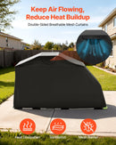 VEVOR motocikla uzglabāšanas nojume ar drošības slēdzeni, 600D Oksfordas auduma atverama tipa garāžas telts, pastiprināts vissezonu motocikla pārsegs ar ventilācijas logiem, 279 × 109,5 × 160 cm āra transportlīdzekļa nojume, melna