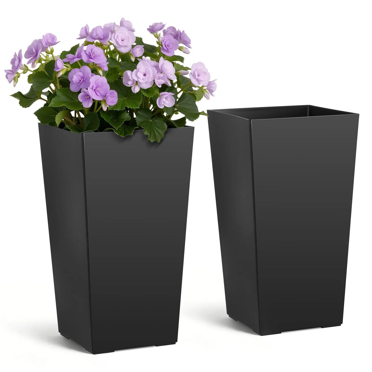 VEVOR augsti puķu podi 2 gab., 550 mm konusveida dizains, plastmasas puķu podi ar riteņiem, iekšējo podu un drenāžas atverēm, piemēroti iekštelpām un ārtelpām, melni - ZEMLETES.LV