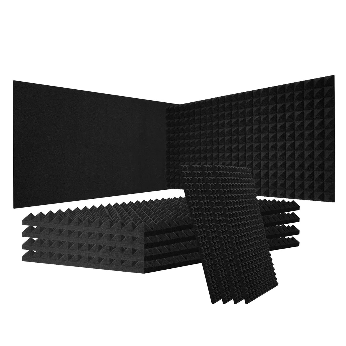 Acoustic Foam Panels, 4 pcs, 122 × 61 × 5 cm, Pyramid-shaped Sound Insulation Wall Panels, Fire-resistant Sound Dampening Panels for Studio, Walls and Ceilings, Black