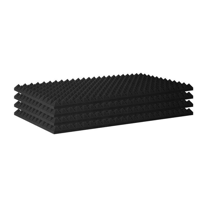 Akustiskie putuplasta paneļi, 4 gab., 122 × 61 × 5 cm, piramīdas formas skaņas izolācijas sienas paneļi, ugunsdroši skaņas slāpējoši paneļi studijai, sienām un griestiem, melni