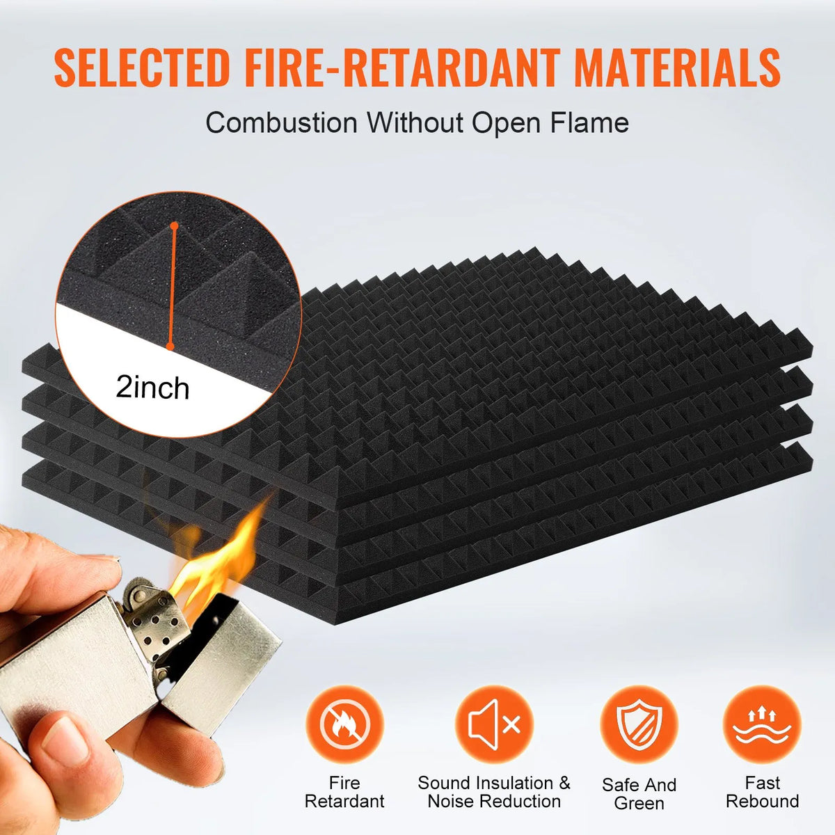 Acoustic Foam Panels, 4 pcs, 122 × 61 × 5 cm, Pyramid-shaped Sound Insulation Wall Panels, Fire-resistant Sound Dampening Panels for Studio, Walls and Ceilings, Black