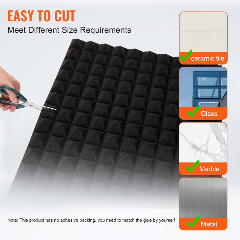 Akustiskie putuplasta paneļi, 4 gab., 122 × 61 × 5 cm, piramīdas formas skaņas izolācijas sienas paneļi, ugunsdroši skaņas slāpējoši paneļi studijai, sienām un griestiem, melni