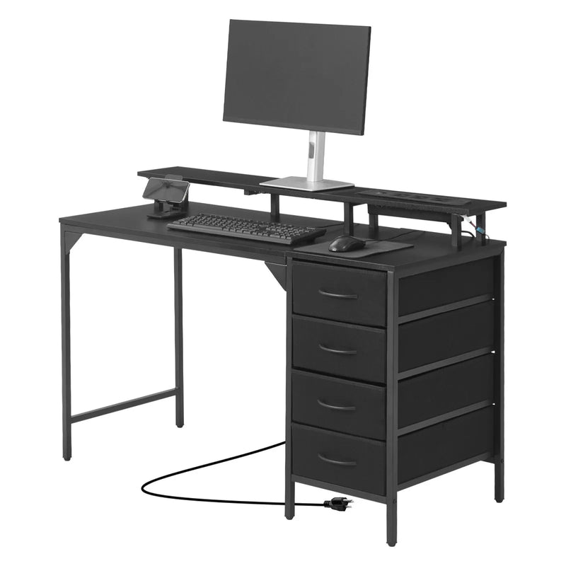VEVOR datorgalds ar viedo LED apgaismojumu un kontaktligzdām, 120 cm, 4 lielas atvilktnes, monitora statīvs, melns