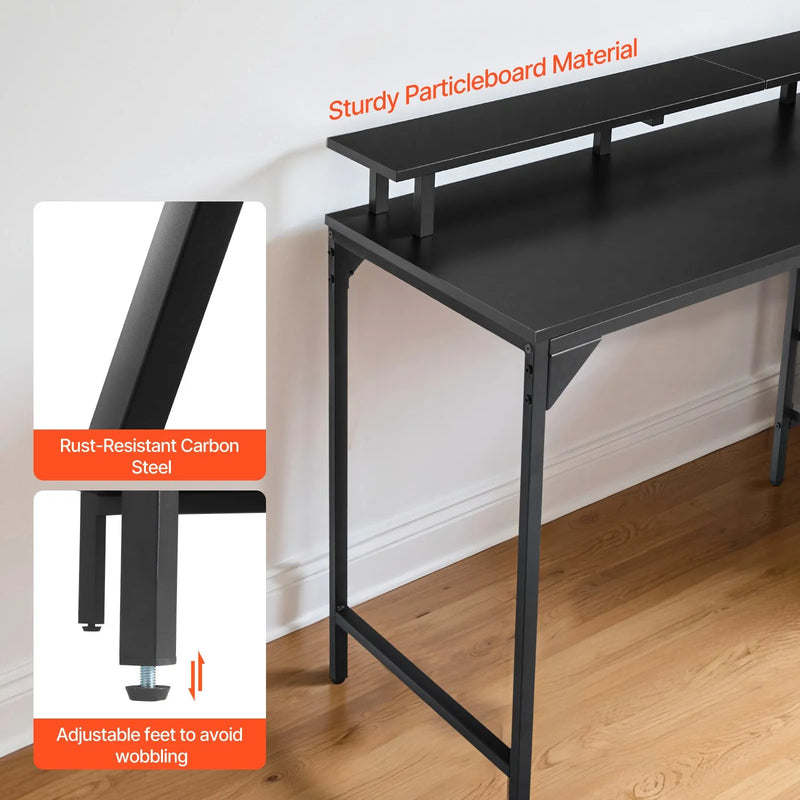 VEVOR datorgalds ar viedo LED apgaismojumu un kontaktligzdām, 120 cm, 4 lielas atvilktnes, monitora statīvs, melns