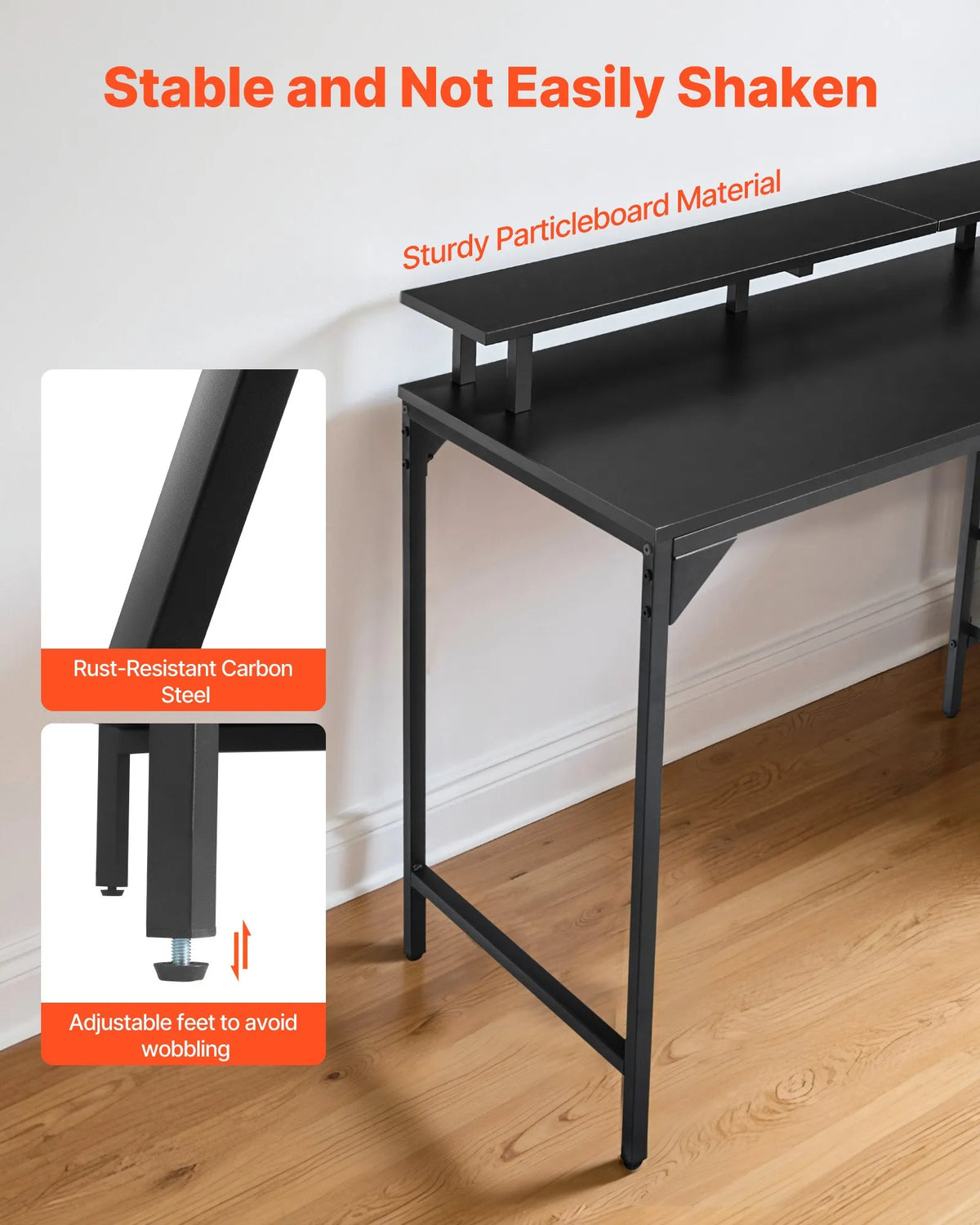 VEVOR Computer Desk with Smart LED Lighting and Power Outlets, 120 cm, 4 Large Drawers, Monitor Stand, Black