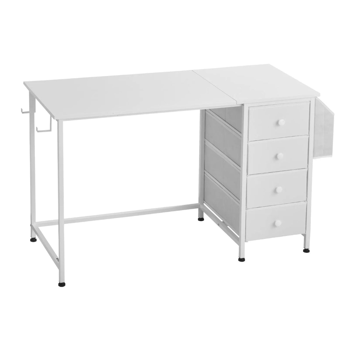 VEVOR Computer Desk with Fabric Drawers, 120 cm, Adjustable Layout, Metal Frame, White