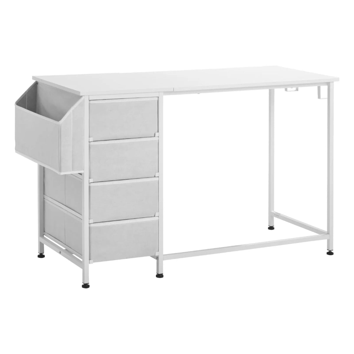 VEVOR Computer Desk with Fabric Drawers, 120 cm, Adjustable Layout, Metal Frame, White