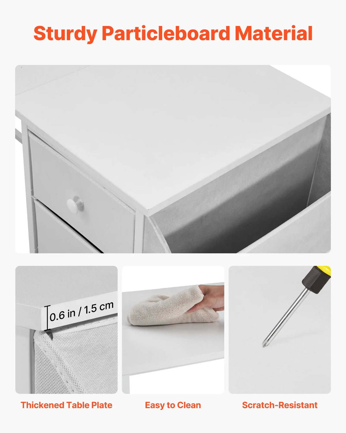 VEVOR Computer Desk with Fabric Drawers, 120 cm, Adjustable Layout, Metal Frame, White