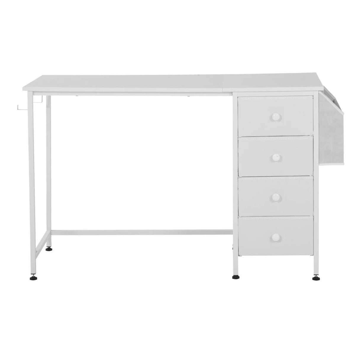 VEVOR Computer Desk with Fabric Drawers, 120 cm, Adjustable Layout, Metal Frame, White