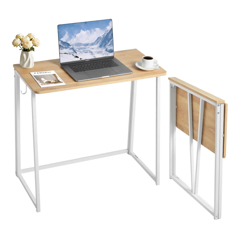 VEVOR saliekams datorgalds, 80 cm, kompaktām telpām, skaidu plātne, ar uzglabāšanas āķiem, ozola krāsā