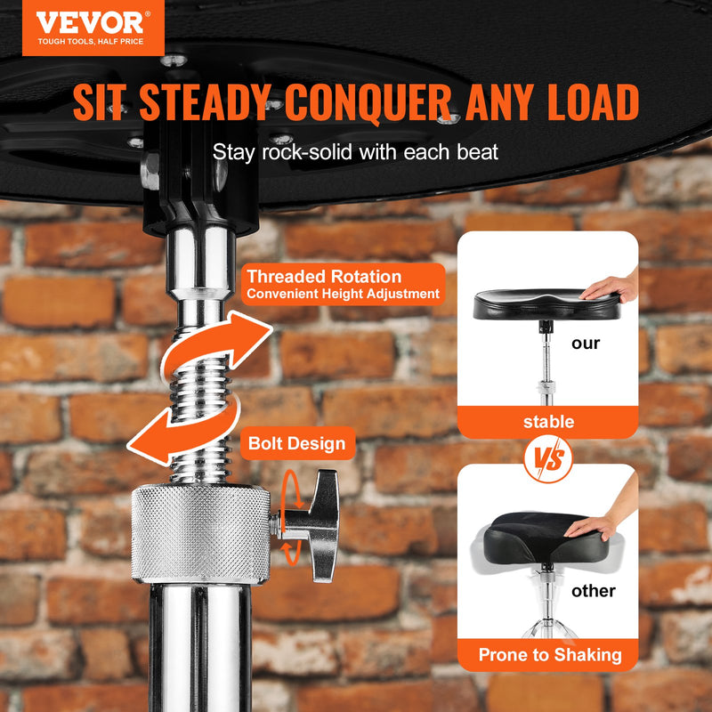 VEVOR bungu krēsls, augstums regulējams 540–670 mm, polsterēts sēdeklis ar neslīdošām kājām, 360° grozāms, līdz 227 kg slodze, ar 5A vālītēm