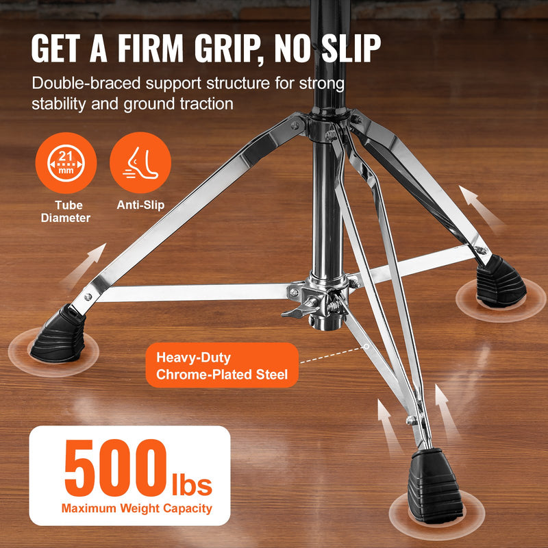 VEVOR bungu krēsls, augstums regulējams 540–670 mm, polsterēts sēdeklis ar neslīdošām kājām, 360° grozāms, līdz 227 kg slodze, ar 5A vālītēm