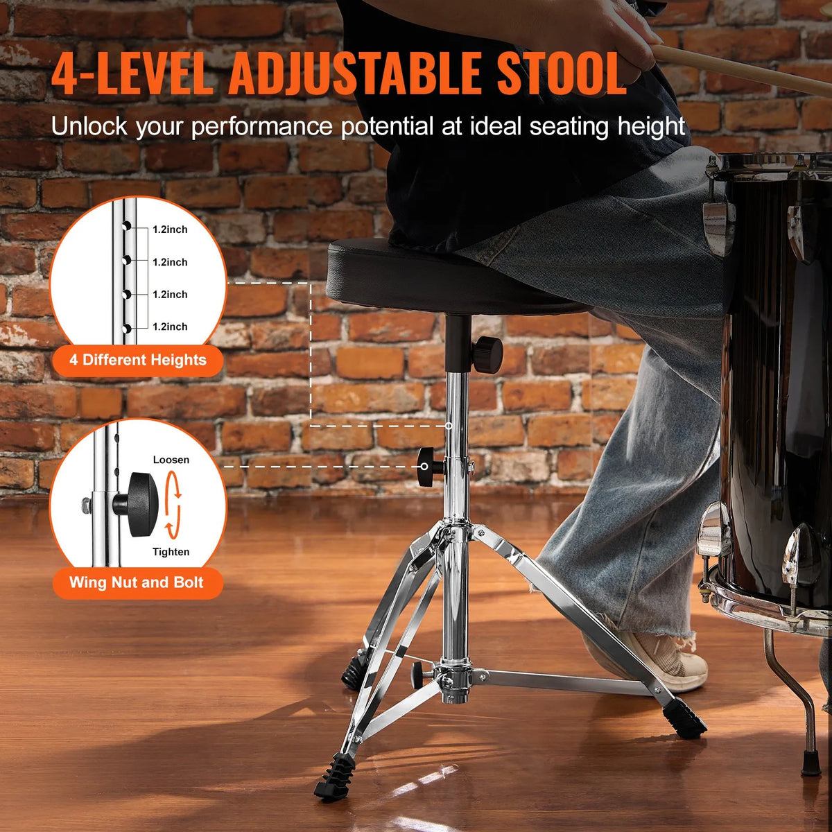 VEVOR Bungee Chair 49–58.5 cm with Padded Seat, 360° Swivel, Up to 150 kg, with 5A Casters