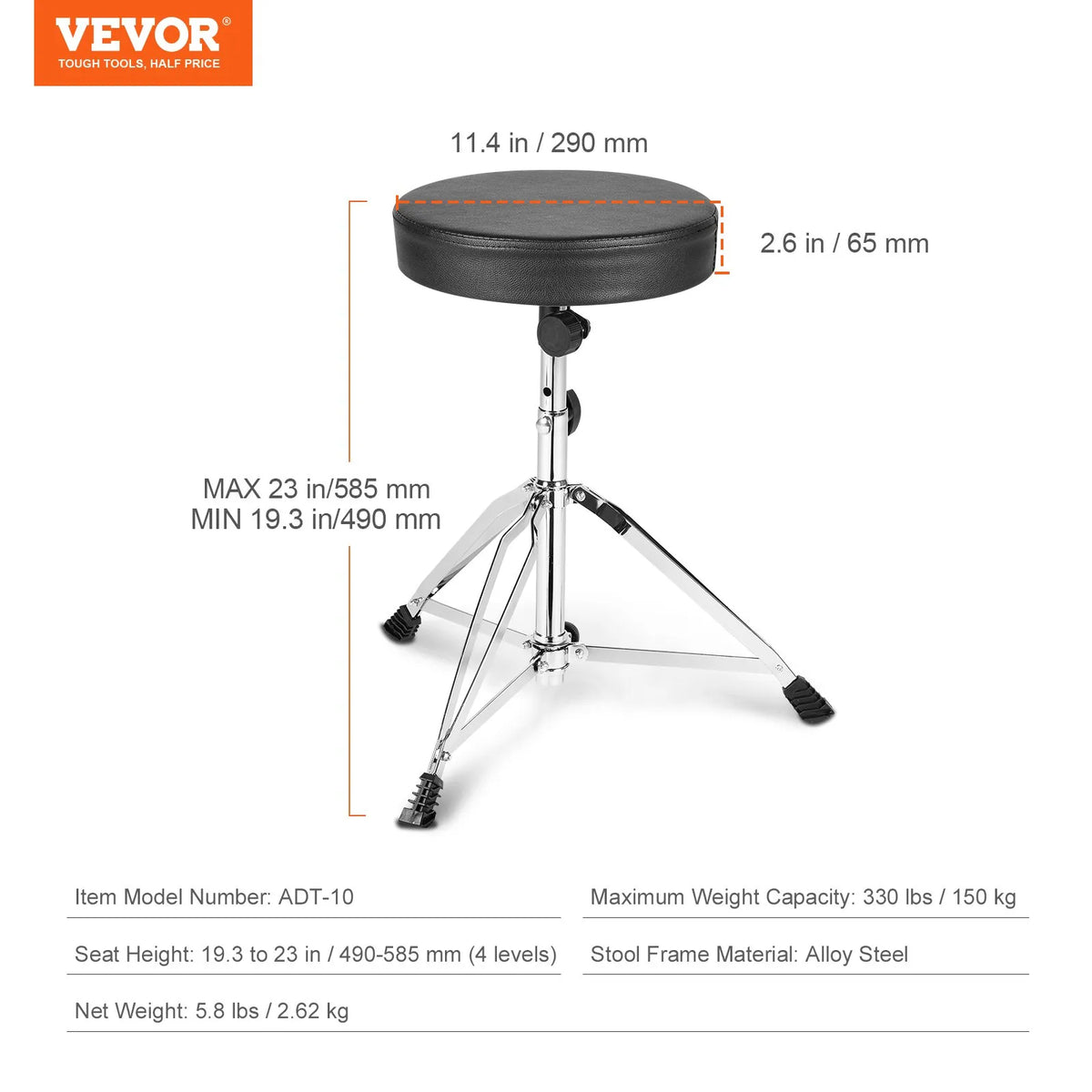 VEVOR Bungee Chair 49–58.5 cm with Padded Seat, 360° Swivel, Up to 150 kg, with 5A Casters