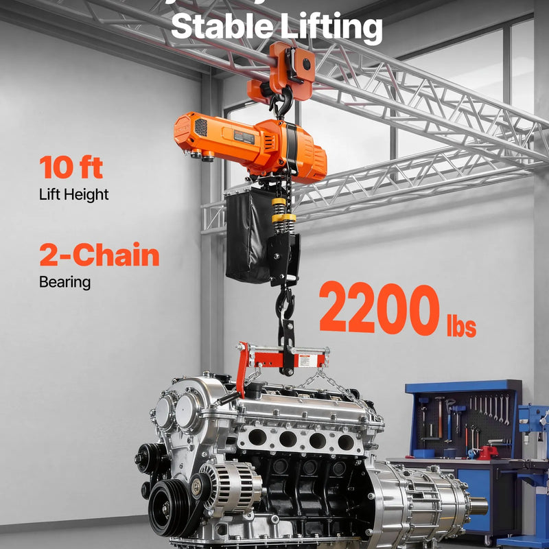 VEVOR elektriskais ķēdes pacēlājs 1000 kg ar 3 m pacelšanas augstumu, 230 V vienfāzes, ar 100 m bezvadu un 2,4 m vadu tālvadību, rūpnīcām, noliktavām un garāžām - ZEMLETES.LV