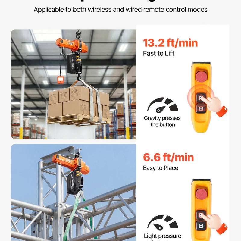 VEVOR elektriskais ķēdes pacēlājs 1000 kg ar 3 m pacelšanas augstumu, 230 V vienfāzes, ar 100 m bezvadu un 2,4 m vadu tālvadību, rūpnīcām, noliktavām un garāžām - ZEMLETES.LV