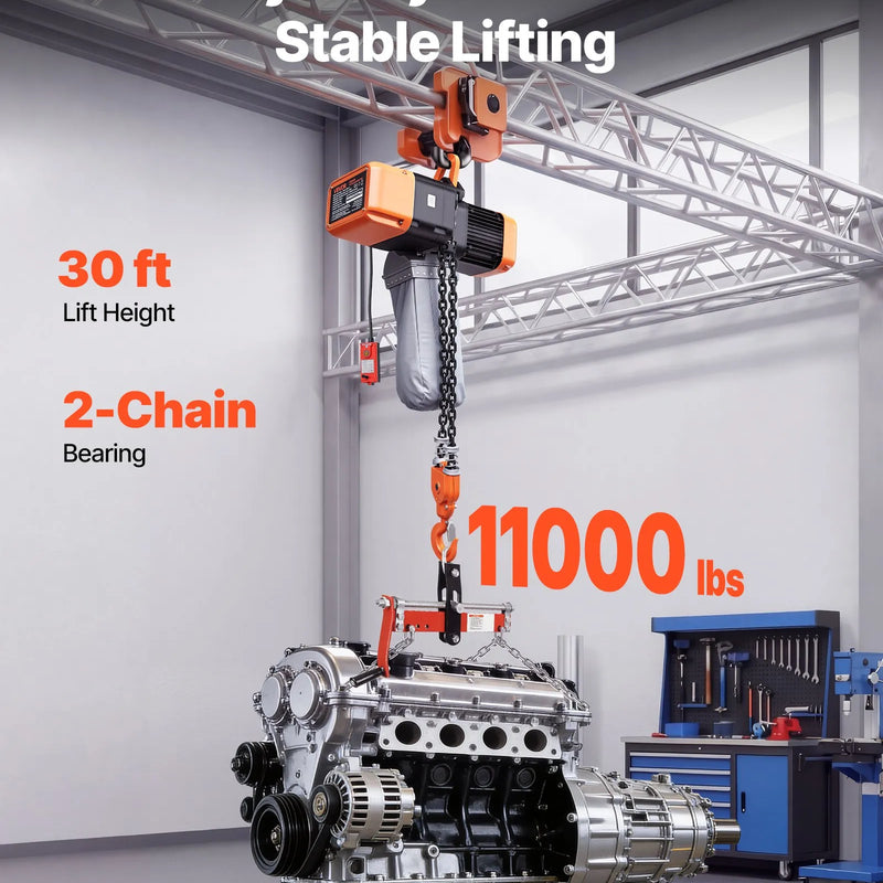 VEVOR elektriskais ķēdes pacēlājs 5000 kg, pacelšanas augstums 9,1 m, trīsfāzu tilta celtnis ar 100 m bezvadu un 8,2 m vadu tālvadību, dubultā G100 ķēde rūpnīcām, noliktavām un garāžām - ZEMLETES.LV