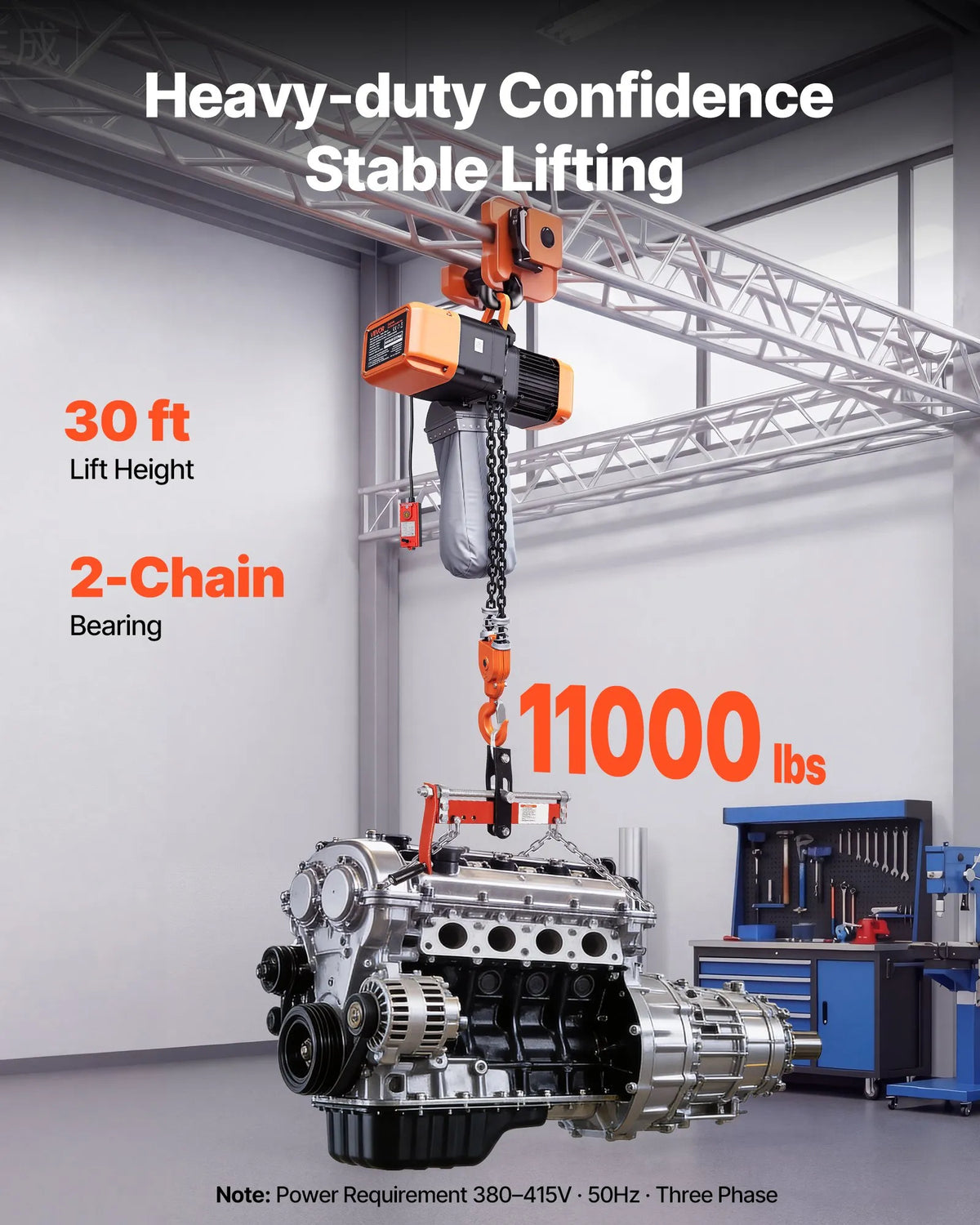 VEVOR elektriskais ķēdes pacēlājs 5000 kg, pacelšanas augstums 9,1 m, trīsfāzu tilta celtnis ar 100 m bezvadu un 8,2 m vadu tālvadību, dubultā G100 ķēde rūpnīcām, noliktavām un garāžām - ZEMLETES.LV
