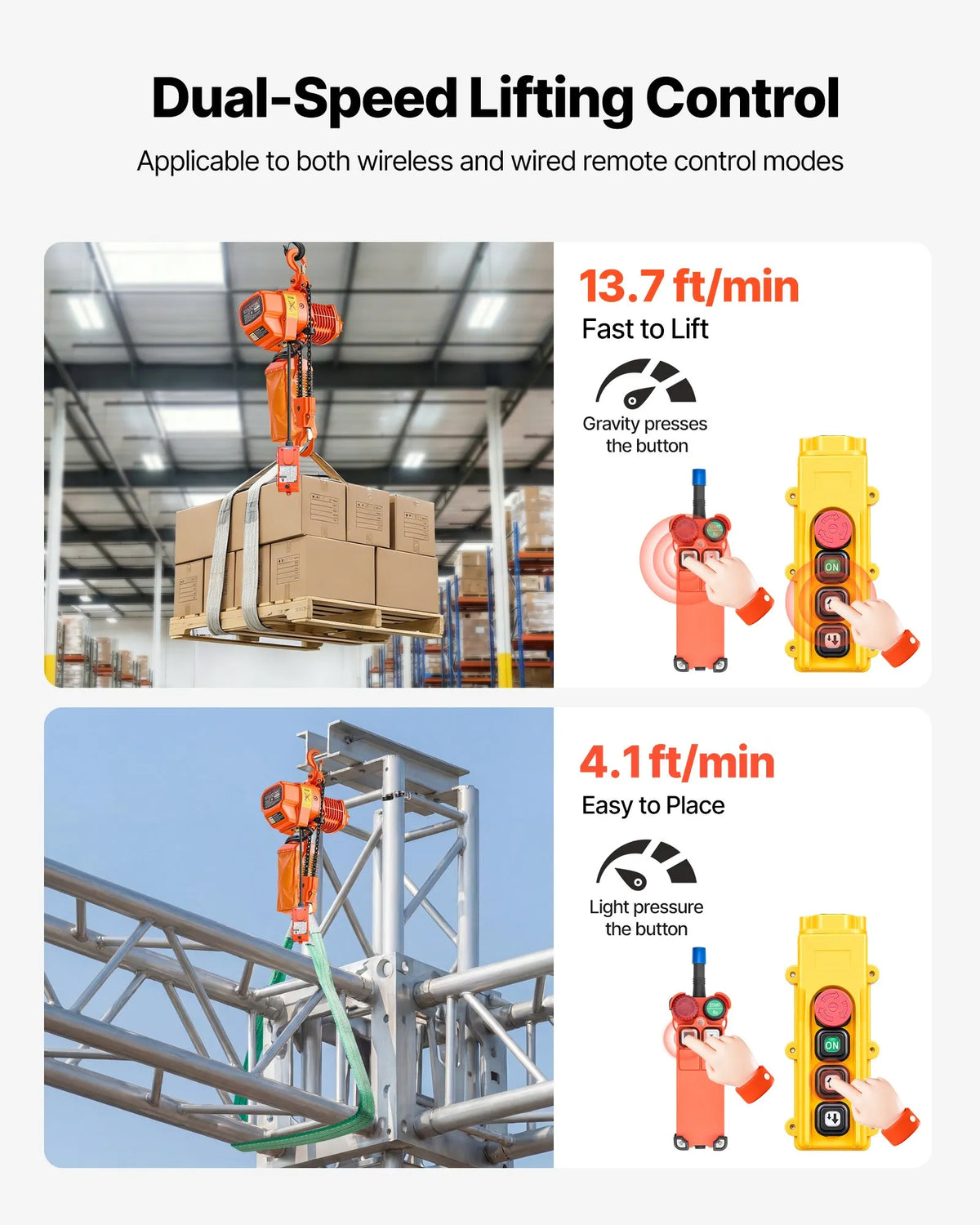 VEVOR elektriskais ķēdes pacēlājs 1000 kg, pacelšanas augstums 6 m, trīsfāzu tilta celtnis ar 100 m bezvadu un 4,5 m vadu tālvadību, dubultā G80 ķēde rūpnīcām, noliktavām un garāžām - ZEMLETES.LV