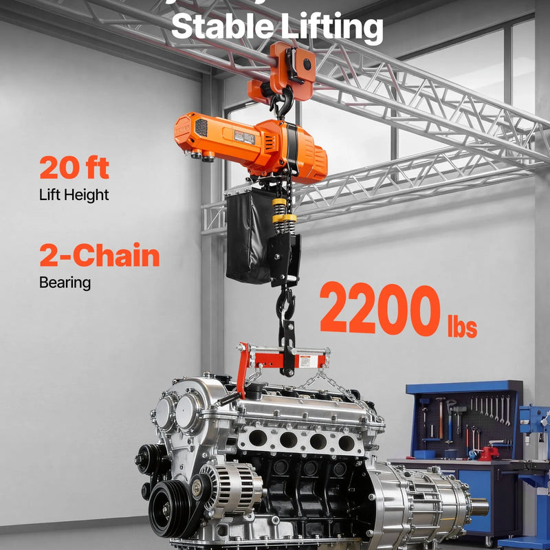 VEVOR elektriskais ķēdes pacēlājs 1000 kg, pacelšanas augstums 6 m, 230 V vienfāzes griestu celtnis ar 4,5 m vadu pulti, G100 ķēde, piemērots rūpnīcām, noliktavām un garāžām - ZEMLETES.LV