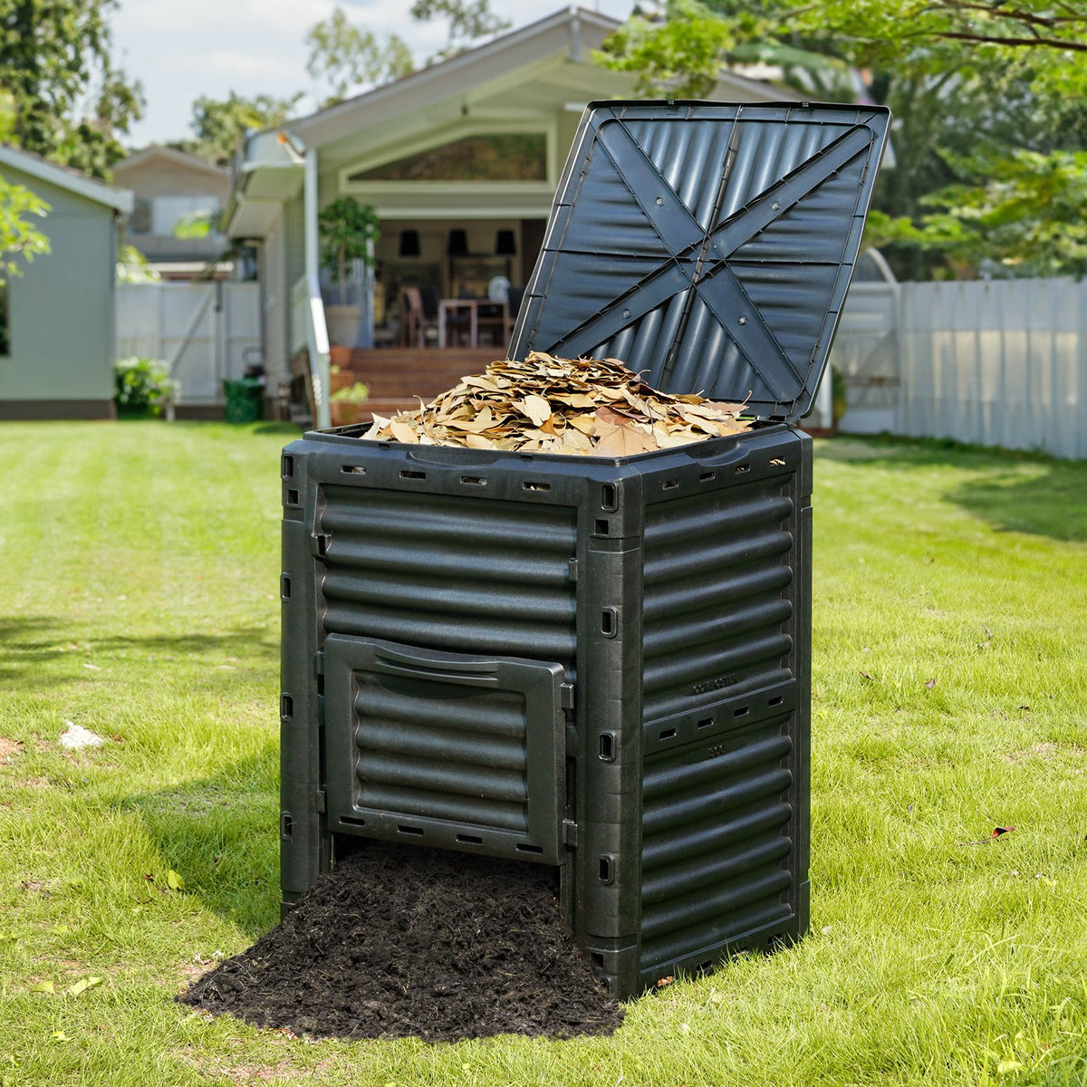 VEVOR Garden Composting Bin 80 L, BPA Free, Large Capacity with Top Lid and Bottom Doors, Lightweight and Quickly Produces Fertile Soil