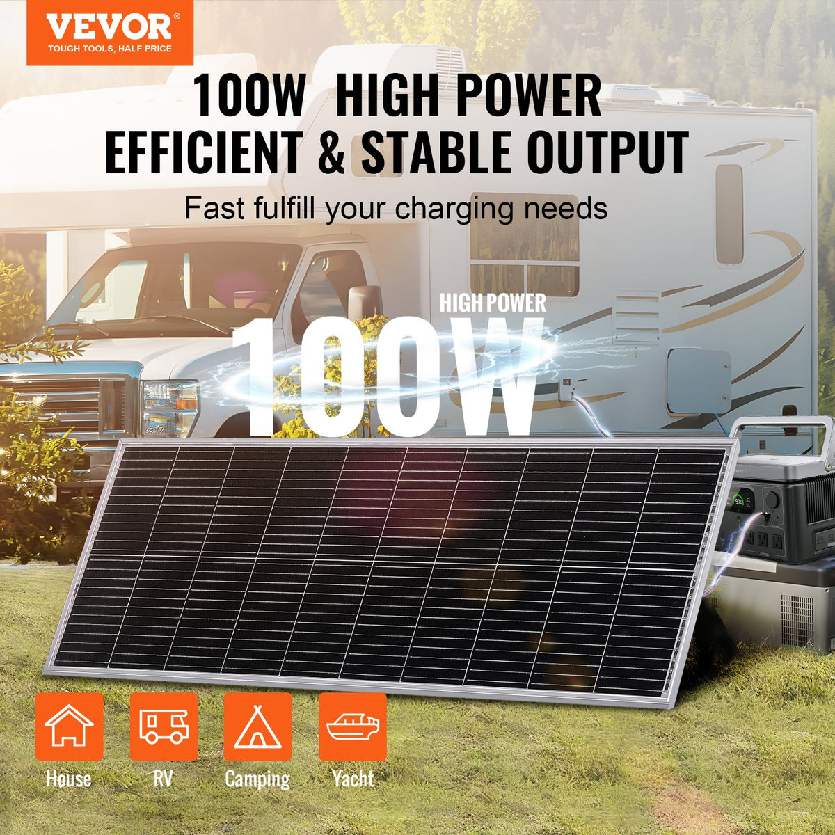VEVOR Solar Panel Kit 100W — with Controller