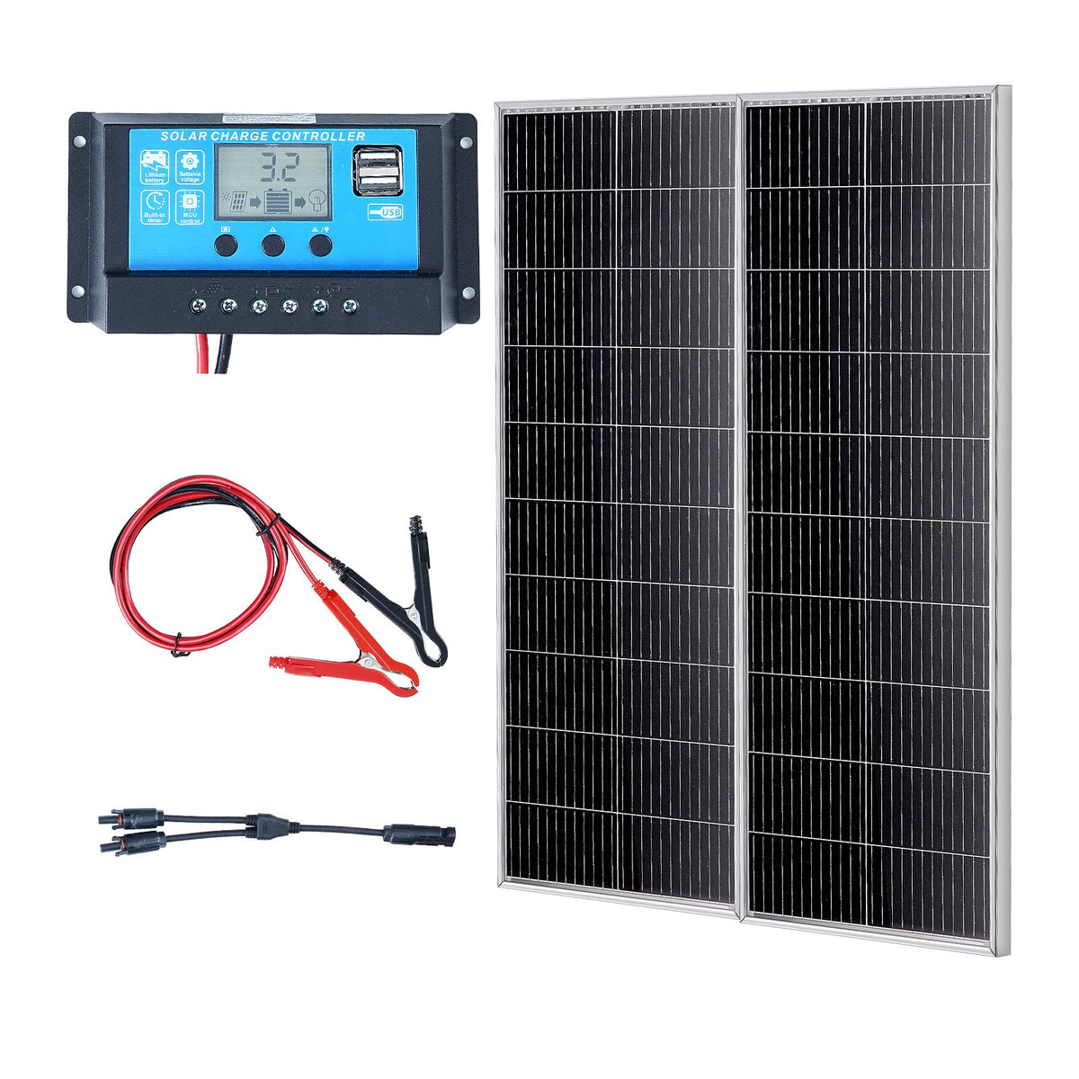 VEVOR 200W 12V монокристаллическая панель в комплекте, 2 шт. ар ладетая контролери 