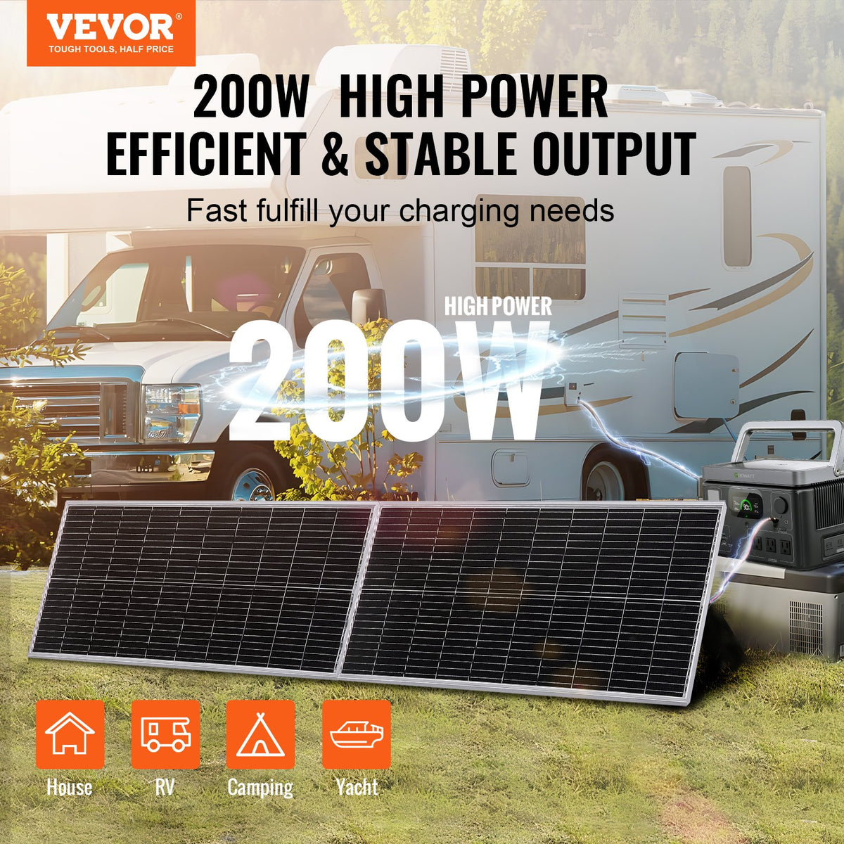 VEVOR 200W 12V монокристаллическая панель в комплекте, 2 шт. ар ладетая контролери 