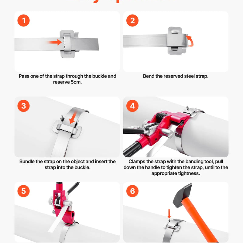 VEVOR tērauda lentes spriegošanas komplekts ar 122 m lentu un 400 metāla sprādzēm, manuāls palešu iepakošanas un saiņošanas komplekts noliktavai, transportam un rūpnieciskai stiprināšanai