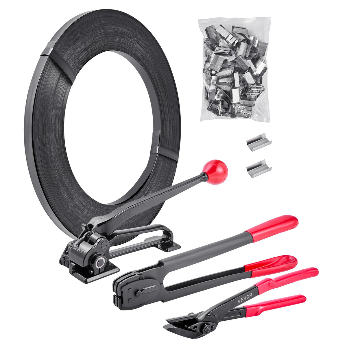 VEVOR Steel Strapping Kit, Heavy-Duty Strapping Sealing Tool with 183 m Binding Straps, 300 Metal Seals, Manual Pallet Strapping Kit for Warehouses, Transport and Industrial Packaging