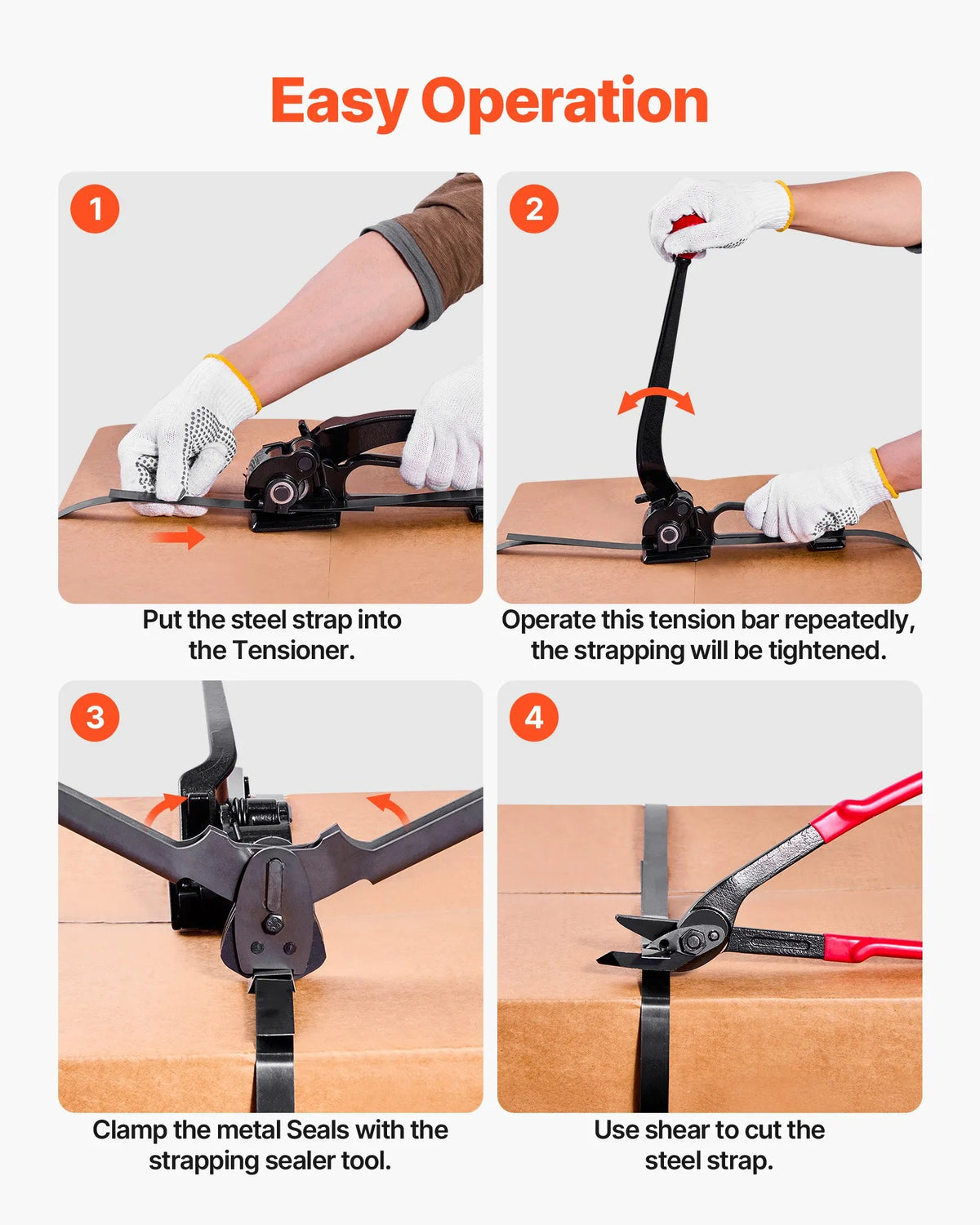 VEVOR Steel Strapping Kit, Heavy-Duty Strapping Sealing Tool with 183 m Binding Straps, 300 Metal Seals, Manual Pallet Strapping Kit for Warehouses, Transport and Industrial Packaging