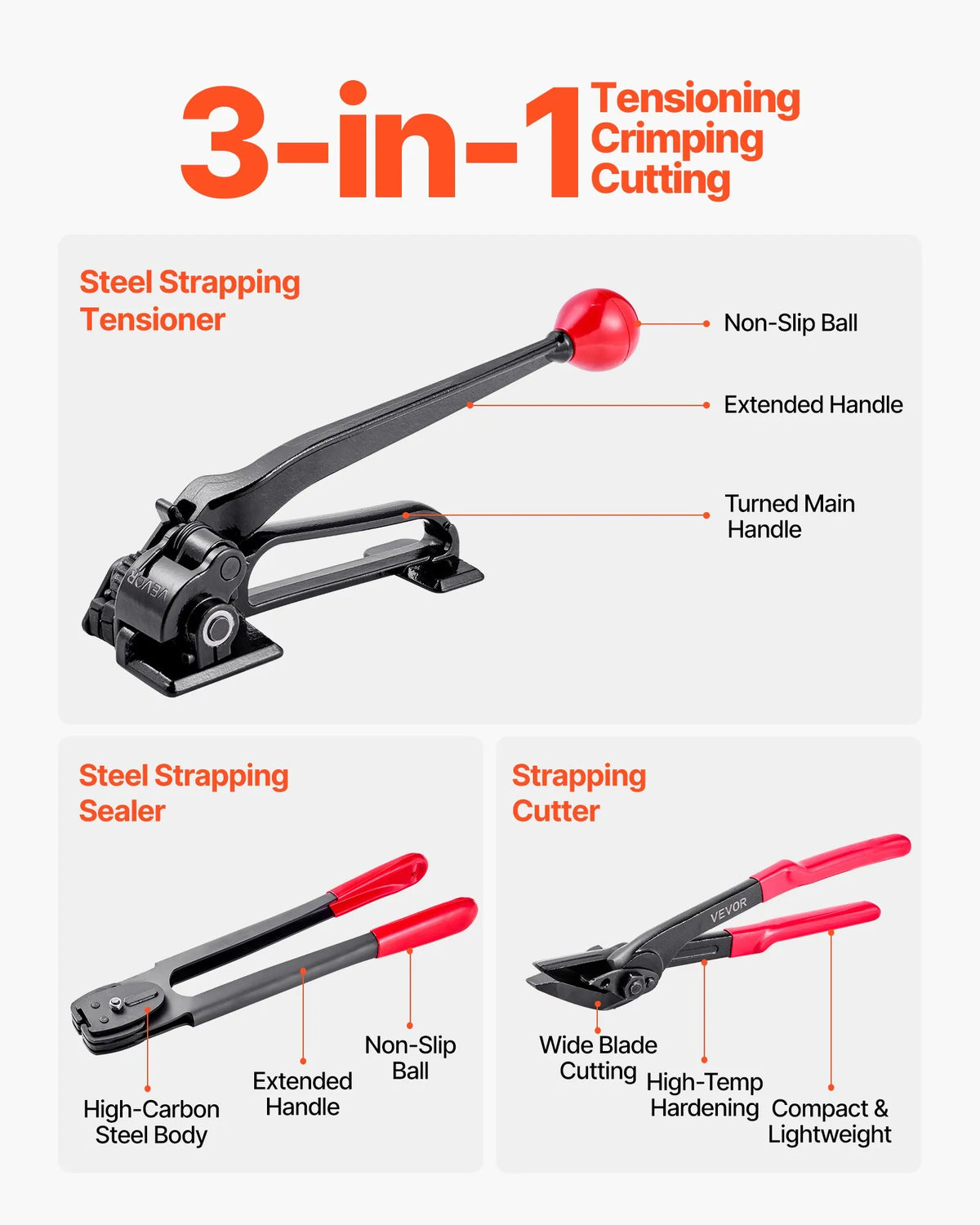 VEVOR Steel Strapping Kit, Heavy-Duty Strapping Sealing Tool with 183 m Binding Straps, 300 Metal Seals, Manual Pallet Strapping Kit for Warehouses, Transport and Industrial Packaging