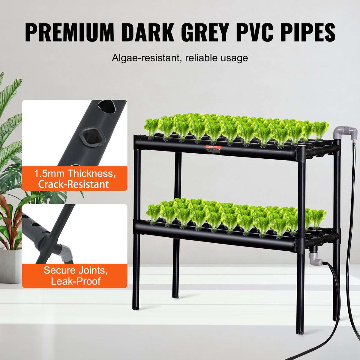 VEVOR Hydroponic Growing System 72 Planting Sites 2-Tier Hydroponic Growing Kit with PVC Pipes