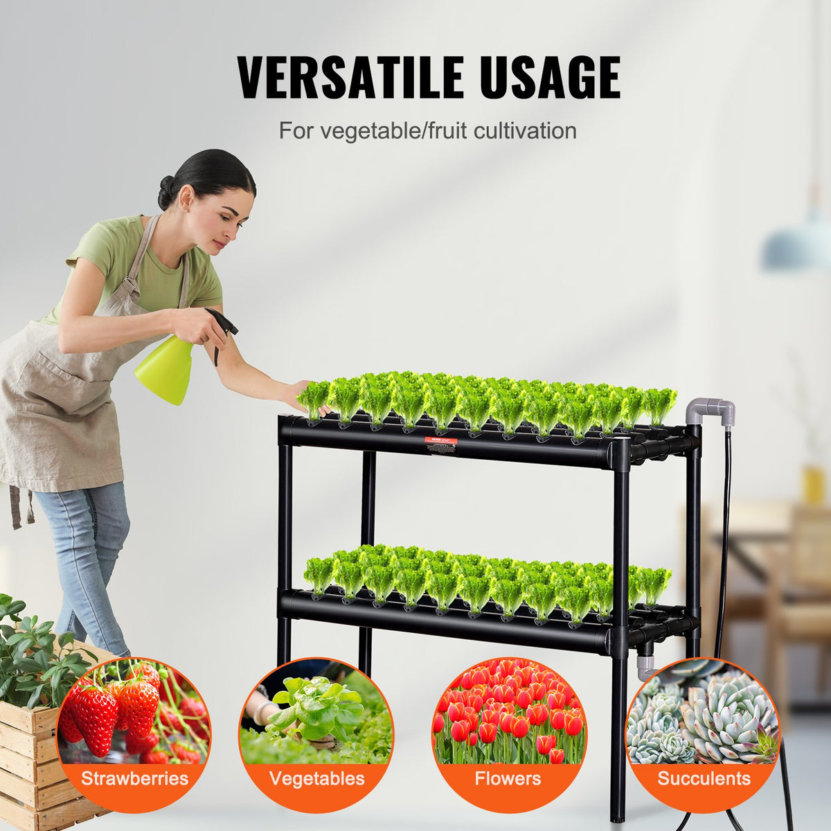 VEVOR Hydroponic Growing System 72 Planting Sites 2-Tier Hydroponic Growing Kit with PVC Pipes