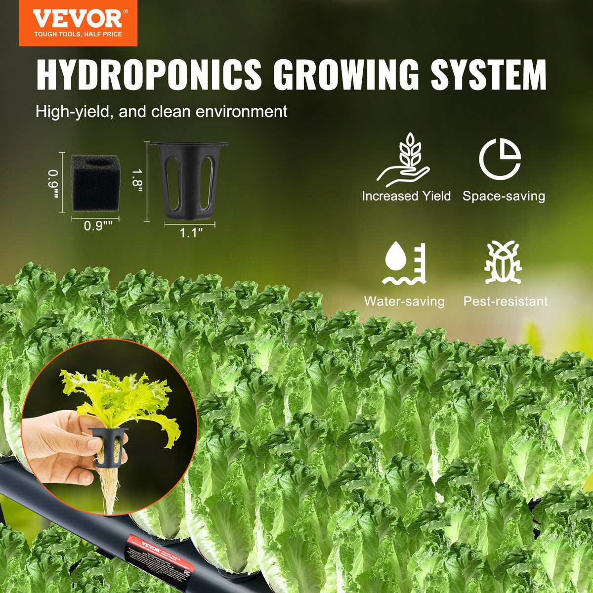 VEVOR Hydroponic Growing System, 108 Planting Sites, 3-Tier, with PVC Pipes
