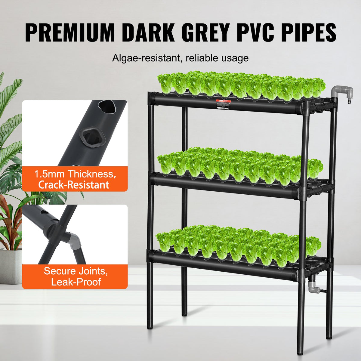 VEVOR Hydroponic Growing System, 108 Planting Sites, 3-Tier, with PVC Pipes