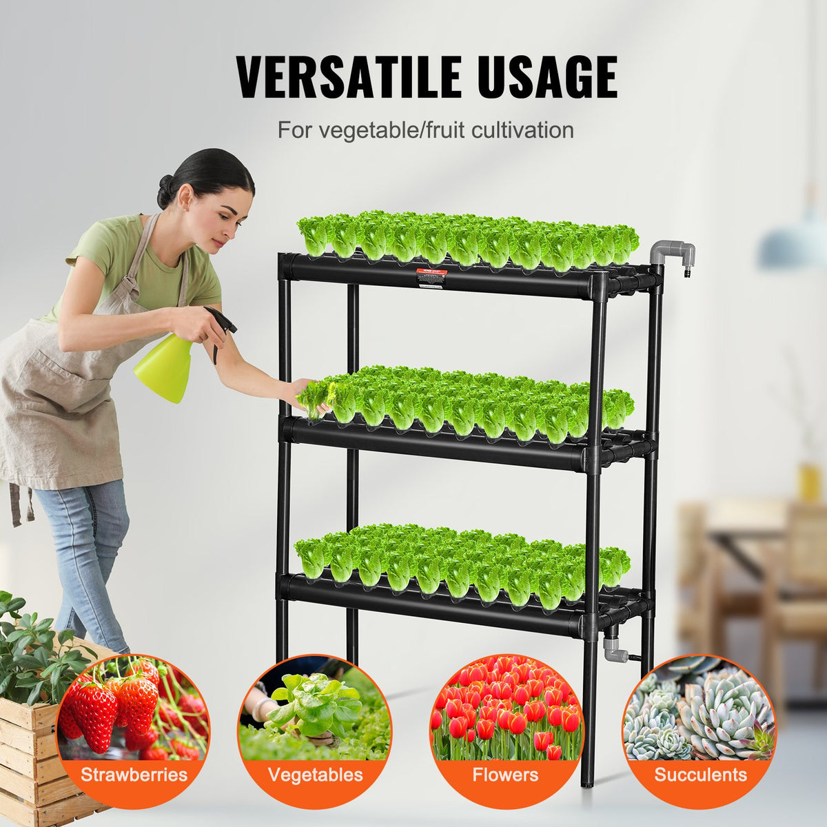 VEVOR Hydroponic Growing System, 108 Planting Sites, 3-Tier, with PVC Pipes