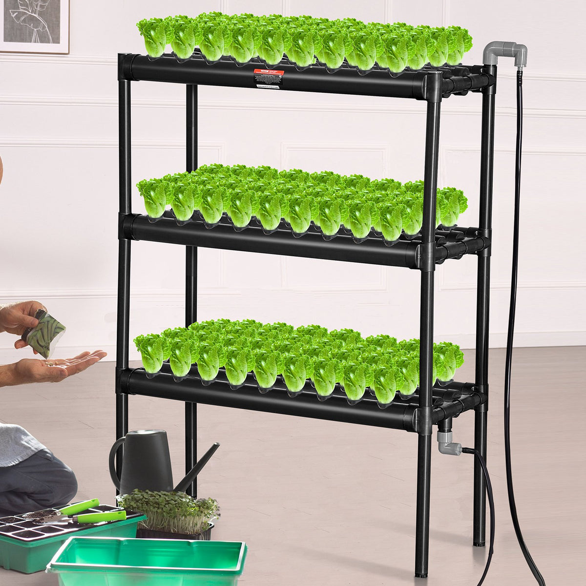 VEVOR Hydroponic Growing System, 108 Planting Sites, 3-Tier, with PVC Pipes