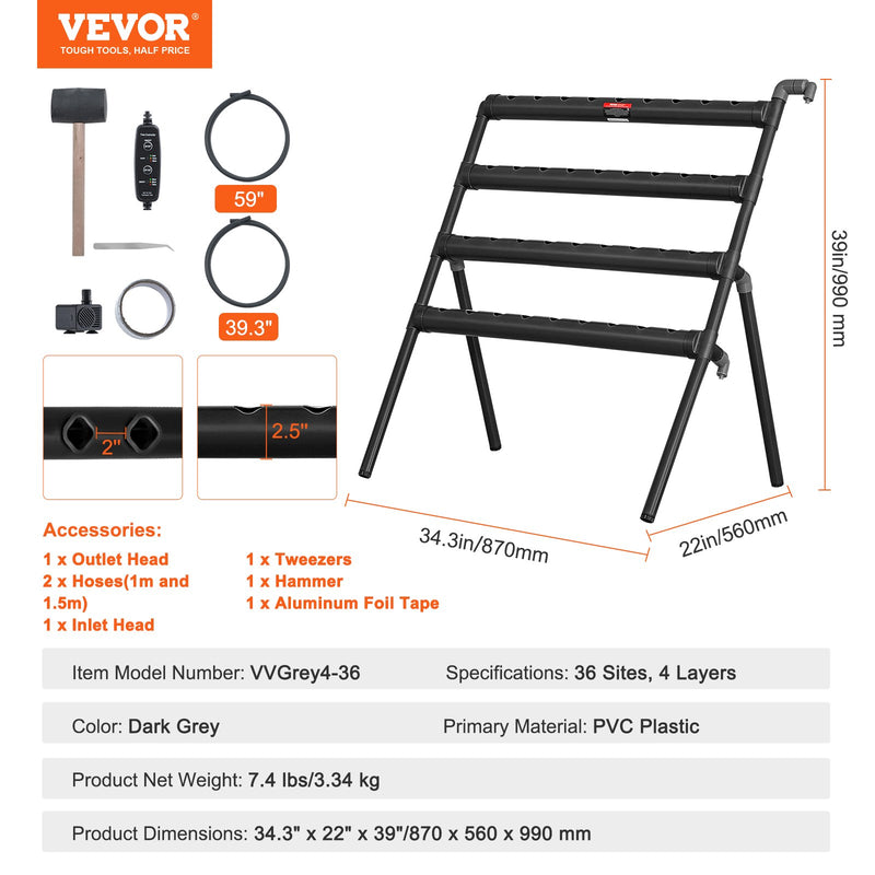 VEVOR Hidroponiskās Audzēšanas Sistēma 36 Stādīšanas Vietas 4-Līmeņu Hidroponiskā Audzēšanas Komplekts ar PVC Caurulēm