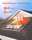 VEVOR 100 W monokristālisks saules panelis, 23 % augstas efektivitātes PV modulis ar stabilu MC4 pieslēgumu, alumīnija rāmis un IP65 aizsardzība, piemērots automobiļiem, laivām, kemperiem, plakaniem jumtiem un autonomām sistēmām