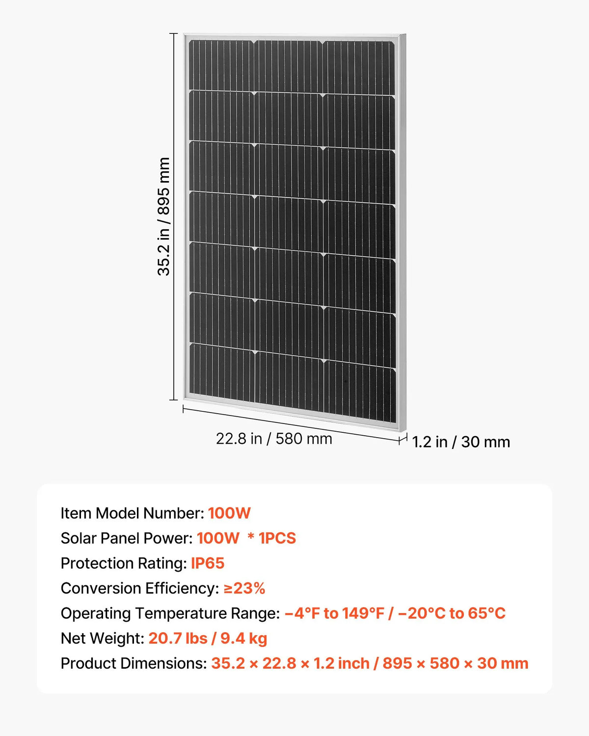 VEVOR Saules panelis 100W — MC4, alumīnija rāmis